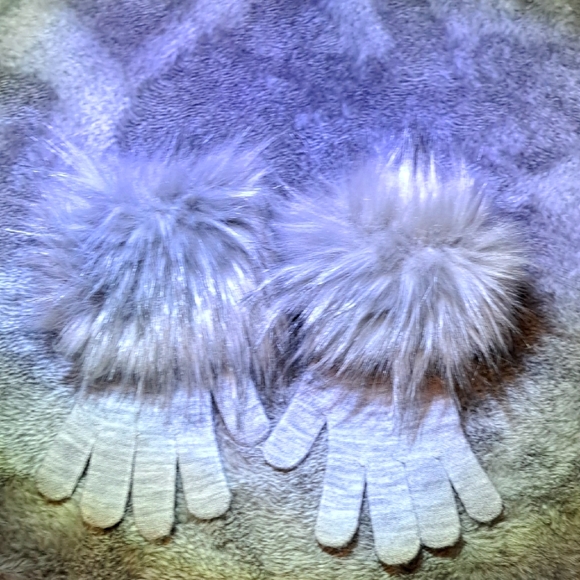 Accessories - Fluffy Gray Gloves with Faux Fur Cuffs